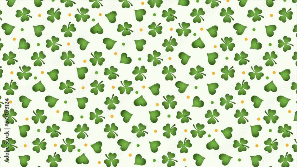 St. Patrick's Day background pattern with shamrocks and hearts on a seamless loop St. Patrick's Day background pattern with shamrocks and hearts on a seamless loop