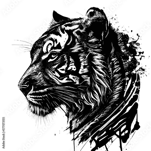 This ink splatz tiger head vector illustration is a bold and striking design, featuring intricate details of the tiger's fur, whiskers, and stripes.