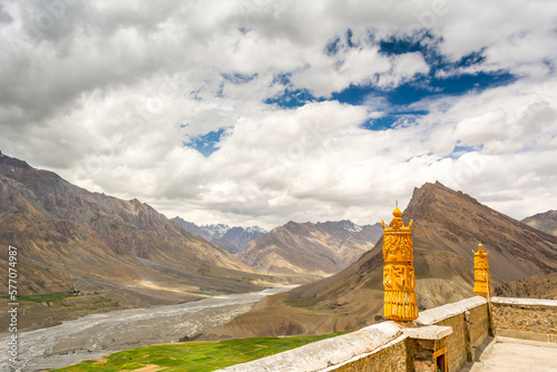 Landscape of Spiti valley from the ancient Tibetan Key Monastery, Spiti valley, Himachal Pradesh, Lahaul and Spiti district, India 