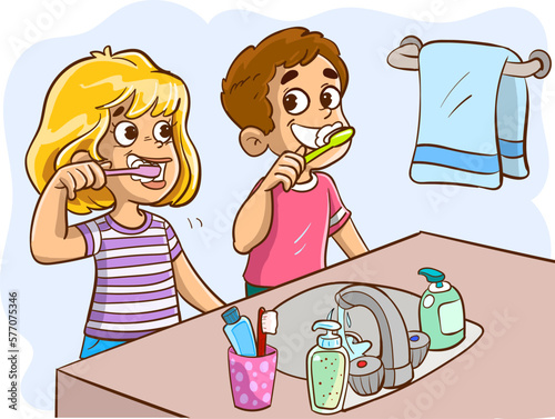 child brushing his teeth cartoon vector