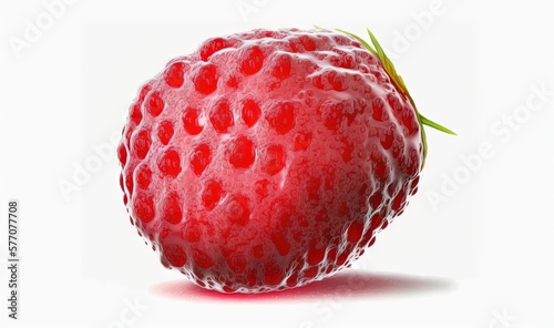  a close up of a strawberry on a white background with water droplets.  generative ai