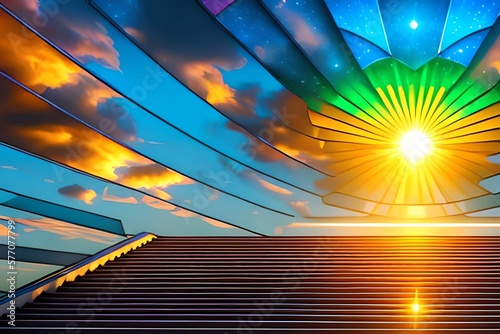 Canvas-taulu Stained glass of ascending stairs to the sun