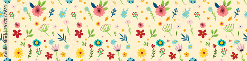 Spring flower -free pattern on a yellow background. Vector set of spring flowers for your design. Vector EPS 10 © The Best Stocker