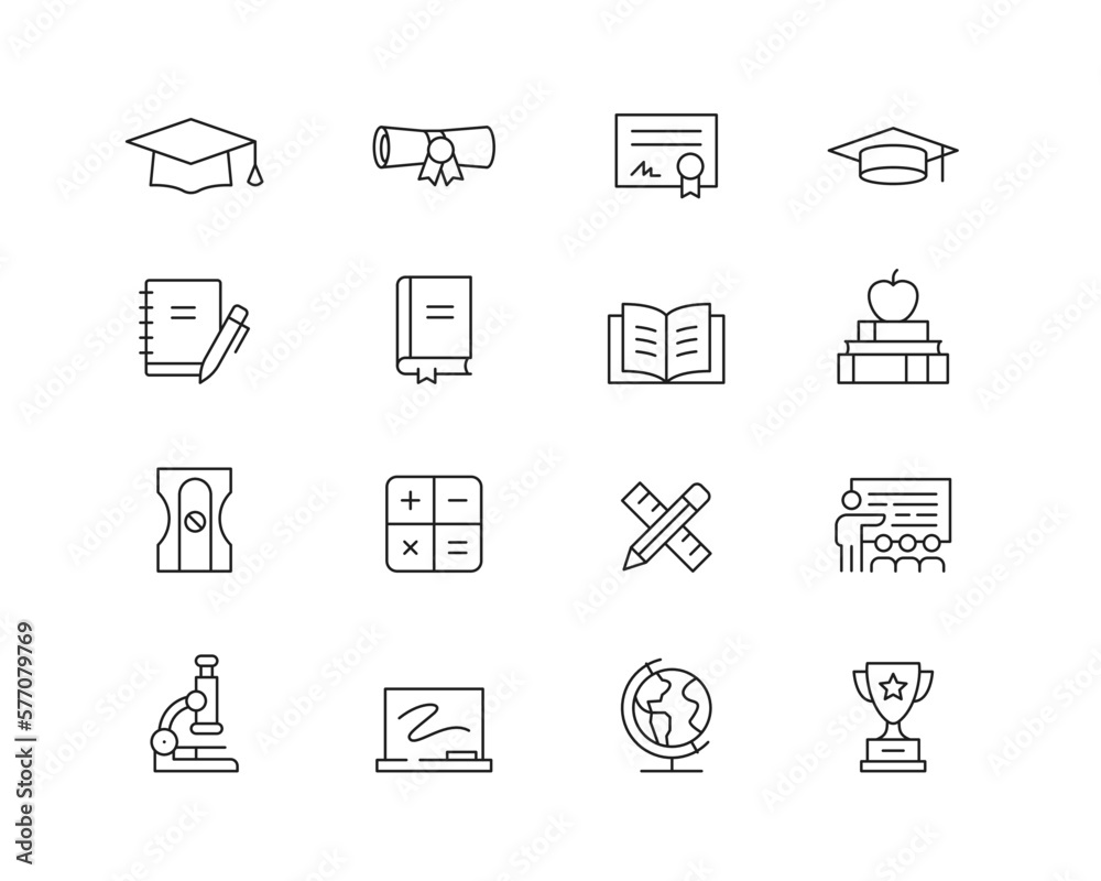 Education Icon collection containing 16 editable stroke icons. Perfect ...