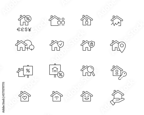Housing Icon collection containing 16 editable stroke icons. Perfect for logos, stats and infographics. Change the thickness of the line in Adobe Illustrator (or any vector capable app). photo