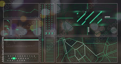 Image of data processing and connections over city lights