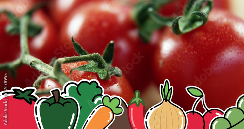 Image of vegetables icons over tomatoes