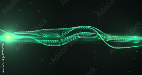 Image of green neon network of connections moving over black background
