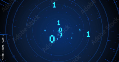 Image of binary coding over circles on blue background