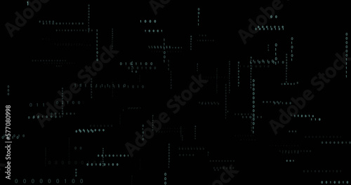 Image of binary coding and data processing on black background