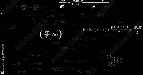 Image of mathematical equations processing on black background