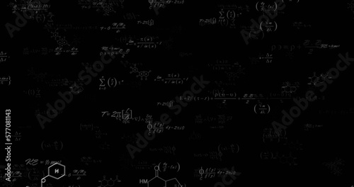 Image of mathematical equations processing on black background