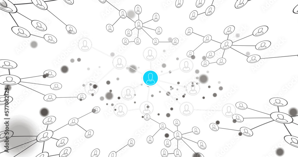 Image of network of connections with people icons over white background Image of network of connections with people icons over white background