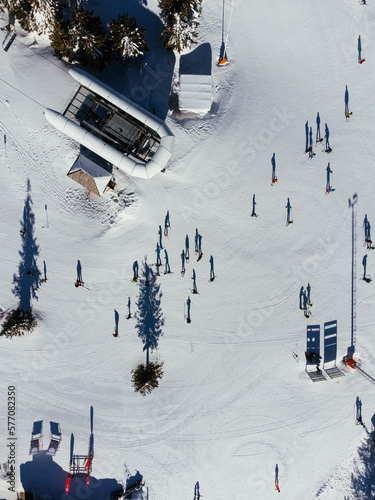 Panoramic view of the ski slope with the mountains and wood. Kopaonic ski resort in Serbia. photo