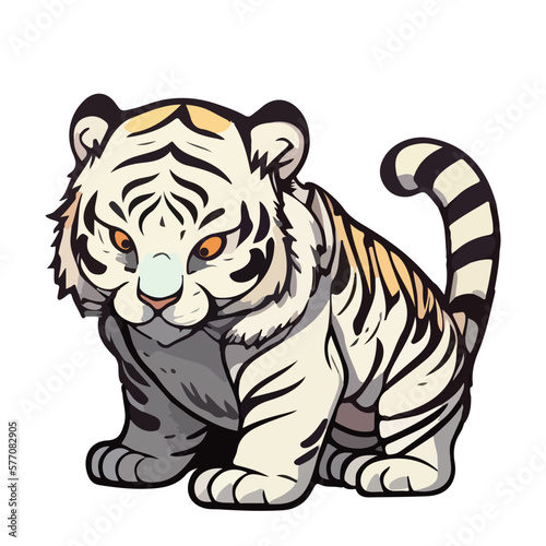 Fototapeta Naklejka Na Ścianę i Meble -  Little white tiger. Little baby tiger. A friendly little tiger with big eyes. Nice character graphics made in vector graphics. Illustration for a child.