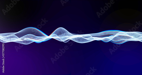 Image of white digital mesh waving on purple background
