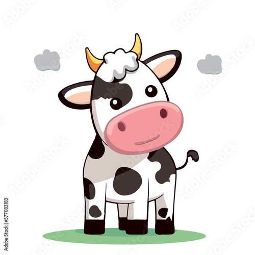 Little cow. Little baby cow. A nice little cow with big dark eyes. Nice character graphics made in vector graphics. Illustration for a child.