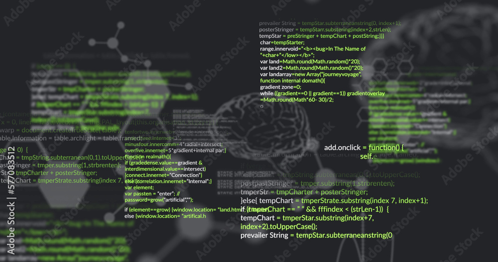 Image of data processing and brains on black background Image of data processing and brains on black background