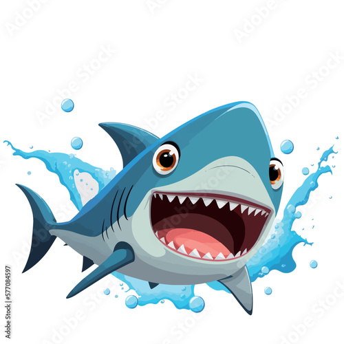 Little cute shark Little baby shark. A friendly little shark with big eyes. Nice character graphics made in vector graphics. Illustration for a child.