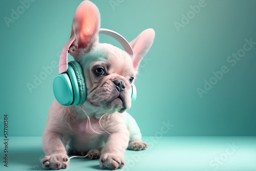 Generative ai illustration french bulldog dog listening music headphones © Eugenio Marongiu