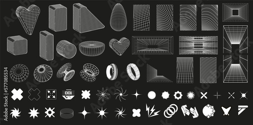 Cyber neo futuristic grids, and elements, retro collection is a trending mixture modern diverse design elements. Cyberpunk retro futurism set 00s Y2k retro futuristic aesthetic. Vector
