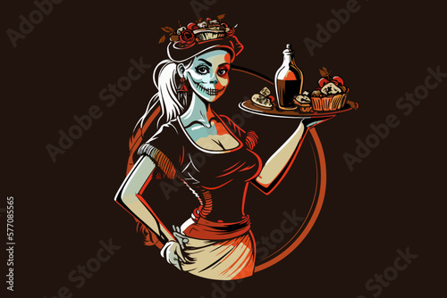 Girl vector illustration for t-shirt Pirate waitress