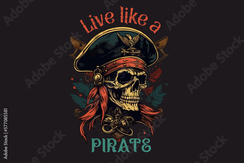 Skull Pirate rum vector illustration for t-shirt