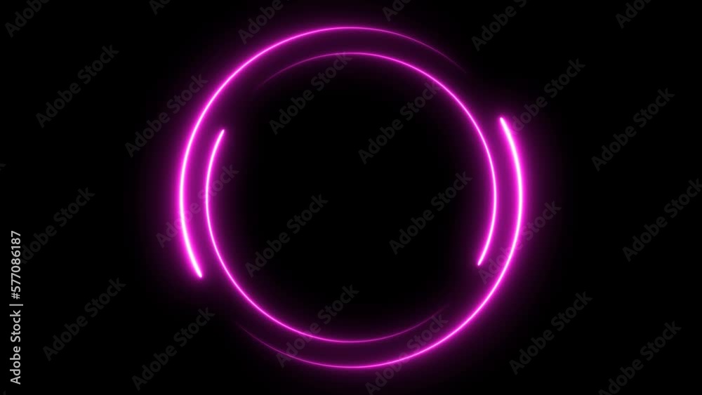 pink neon glowing circle frame background. repetitive motion animation. isolated on black. 4K graphic animation video pink neon glowing circle frame background. repetitive motion animation. isolated on black. 4K graphic animation video