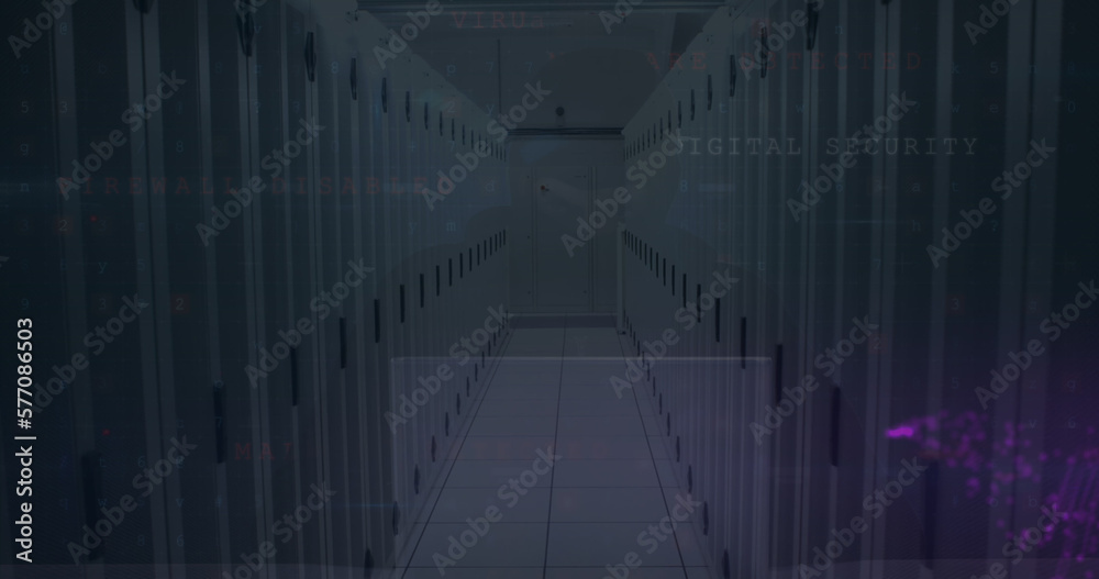 Fototapeta premium Image of moving shapes over server room
