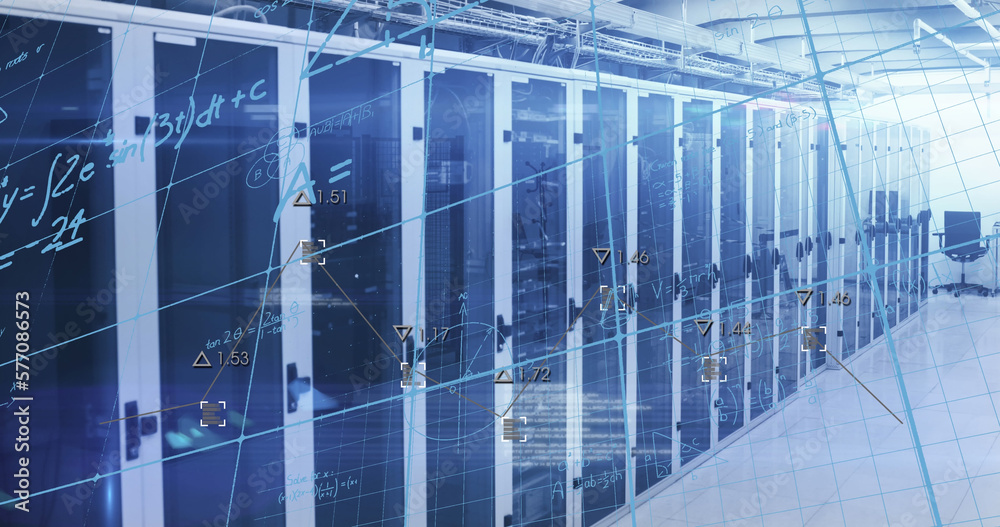 Image of data processing over server room Image of data processing over server room