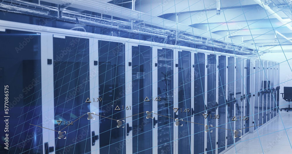 Image of data processing over server room