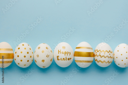 Canvas Print spring banner background with easter eggs on blue background