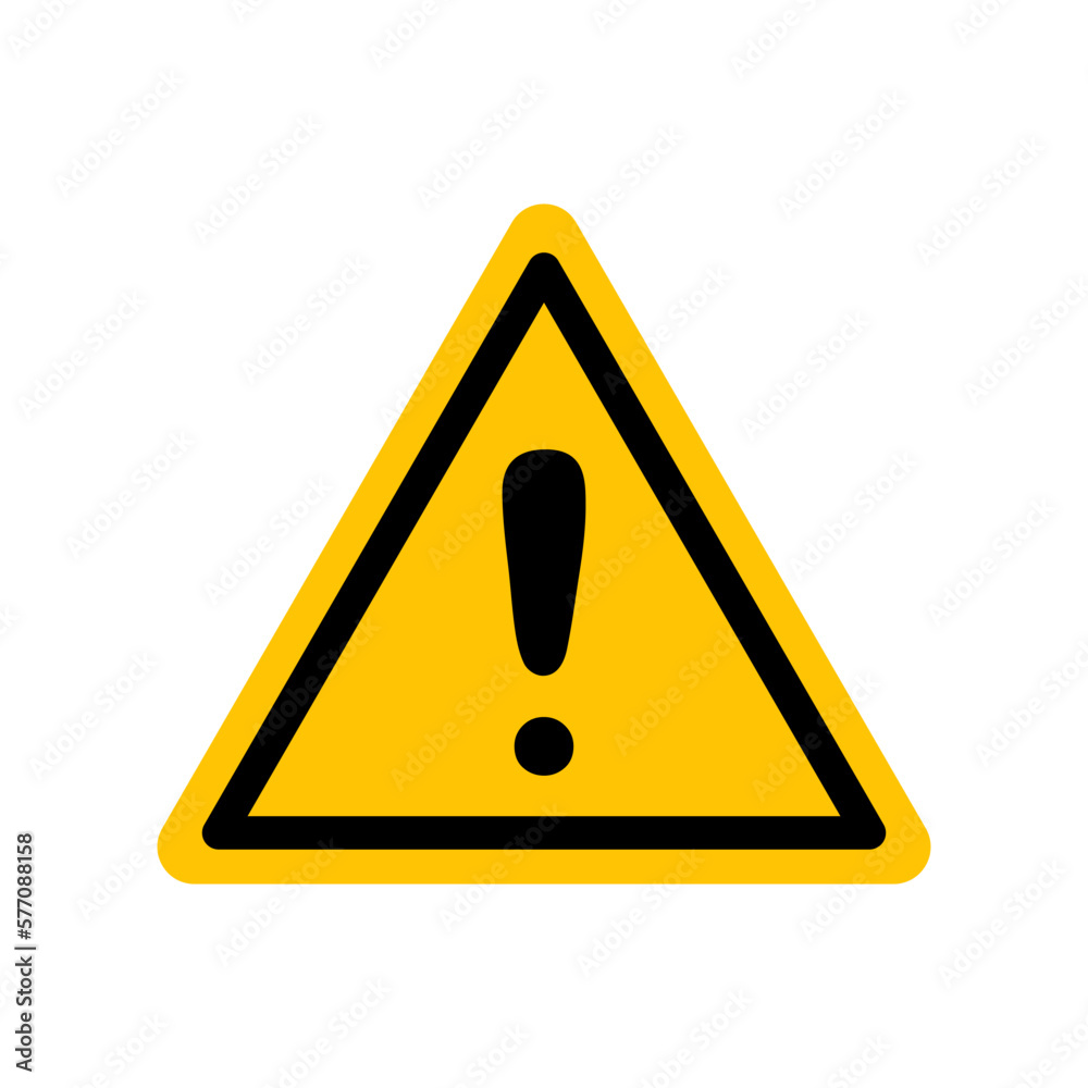 Generic caution sign. Black danger icon on yellow triangle symbol. Vector illustration exclamation mark. Hazard symbol. Danger pictogram, warning sign icon. Informing about different risk and caution. Generic caution sign. Black danger icon on yellow triangle symbol. Vector illustration exclamation mark. Hazard symbol. Danger pictogram, warning sign icon. Informing about different risk and caution.