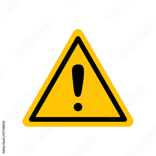 Generic caution sign. Black danger icon on yellow triangle symbol. Vector illustration exclamation mark. Hazard symbol. Danger pictogram, warning sign icon. Informing about different risk and caution.