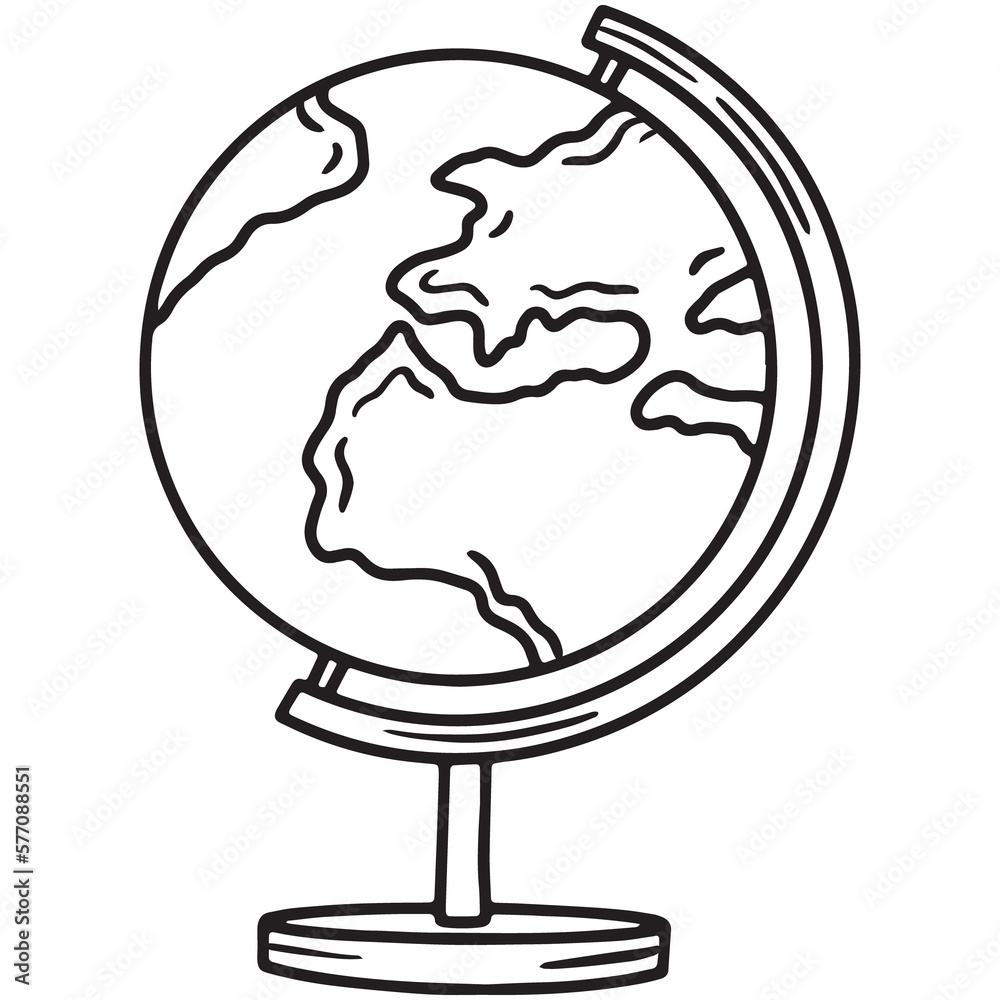 Linear vector icon of the school globe on a stand in the doodle sketch style Linear vector icon of the school globe on a stand in the doodle sketch style
