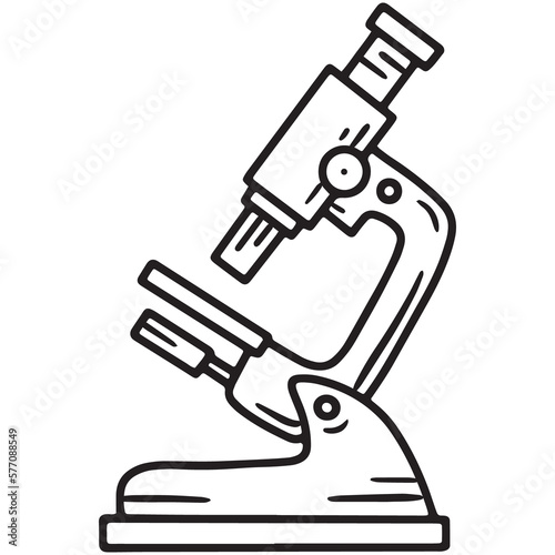 Linear vector icon of a school microscope in doodle sketch style