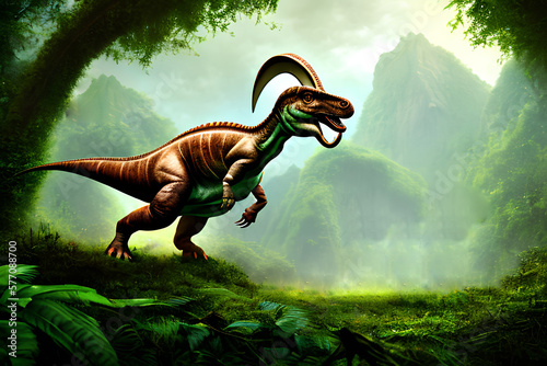 Parasaurolophus Dinosaur, Generative AI Illustration