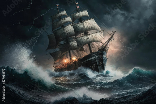 ship in the sea storm generative ai