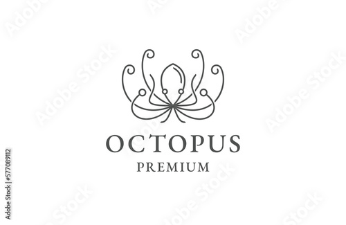 Octopus animal line logo icon design template flat vector