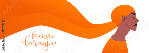 Orange February in portuguese Fevereiro Laranja, Brazil campaign for leukemia awareness banner. Handwritten calligraphy lettering vector