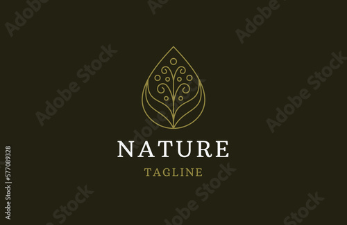 Nature boutique of leaf line logo icon design template