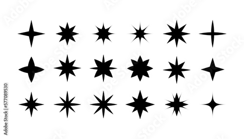 Set of decorative sparkles elements. Black little stars  isolated on white background. Cute star silhouette for decorating invitations and cards  holiday decor and design
