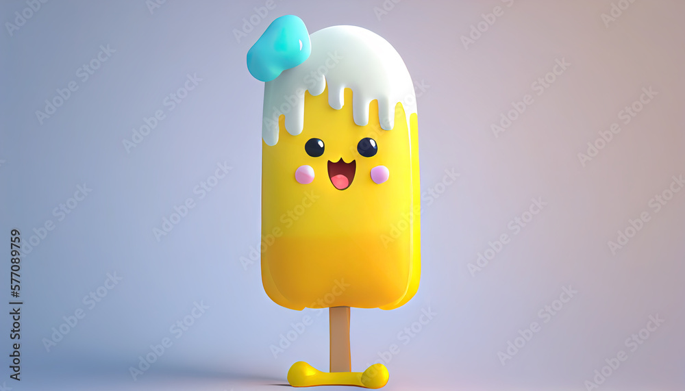 yellow ice cream cute popsicle character, ai generated