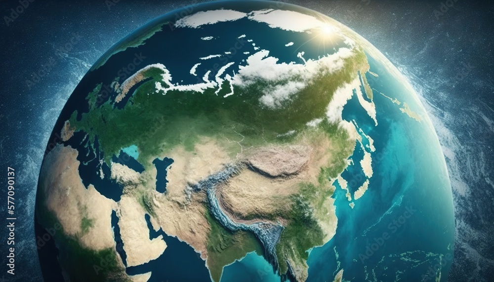 the earth is shown with a blue ocean and a blue sky in the middle of ...