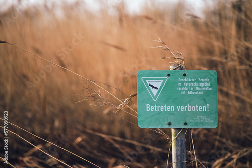 Sign to Naturschutzgebiet Elbvorland in Schleswig-Holstein, Germany. High quality photo photo