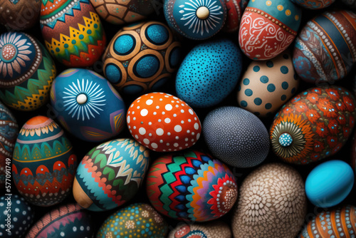 Easter eggs collection. Colorful painted easter eggs background. Happy Easter wallpaper. Generative ai illustration