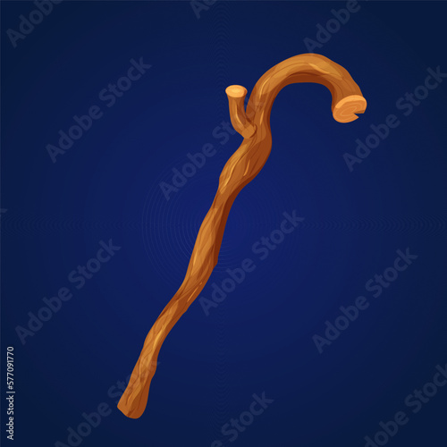 Cane wooden forest magic stick game icon, log wizard in comic cartoon style isolated on white background