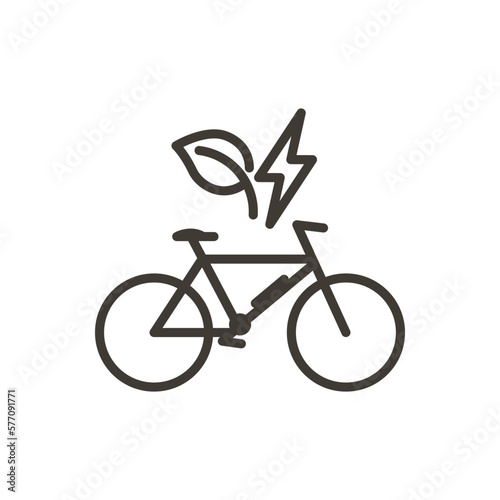 Bycicle vector thin line icon. Outline illustration of a eletric bike. Environment friendly. Alternative means of transport