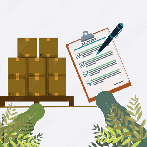 Delivery cardboard boxes, checklist delivery goods illustration