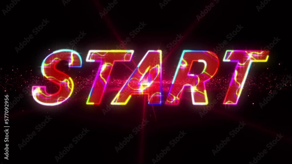 Animation of start text over light trails and spots on black background Animation of start text over light trails and spots on black background